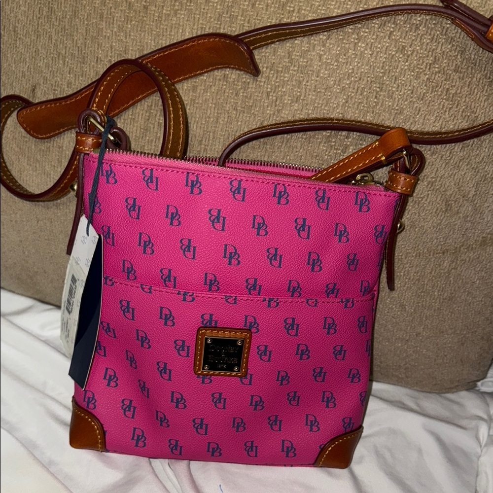 Dooney & Bourke Pink and Brown Crossbody Bag with Leather Trim